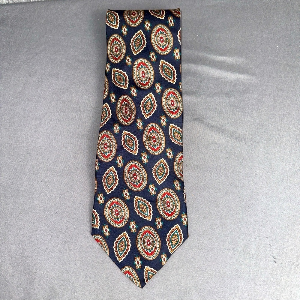 Christian Dior Monsieur Ties Mens 56" Black Vintage Silk Medallion Pattern